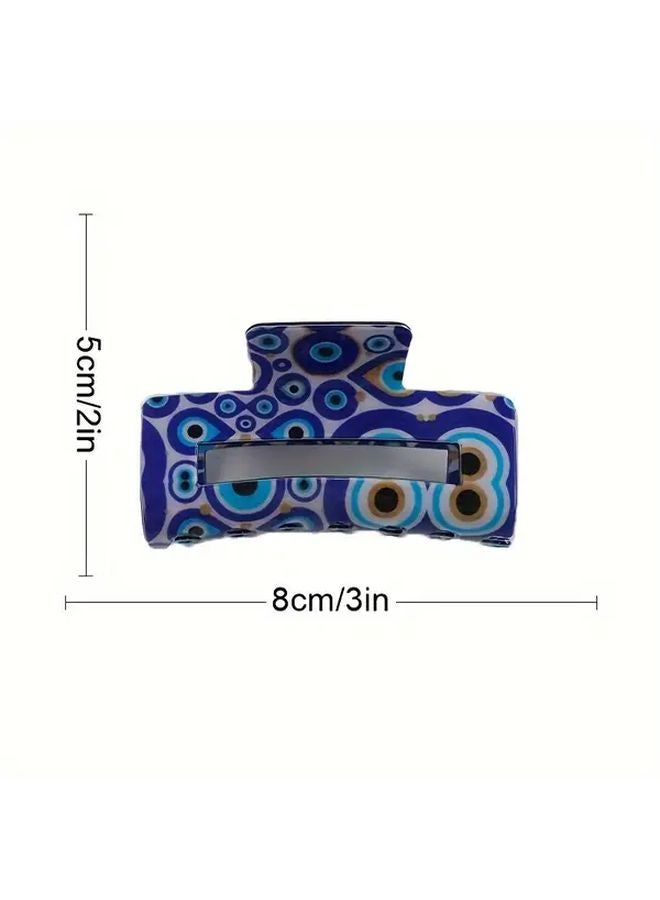 Evil Eye Print PVC Hair Clip Blue White Rectangular Hair Accessory For Women Teens - Image 4